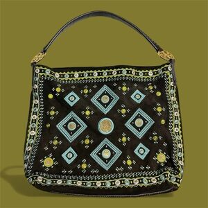 Tory Burch Embroidered Brown, Green, & Blue Women's Purse 🌞